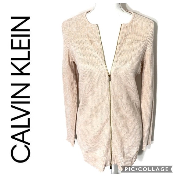 Calvin Klein Soft Pink Sweater Small Zipper Front - Picture 1 of 8
